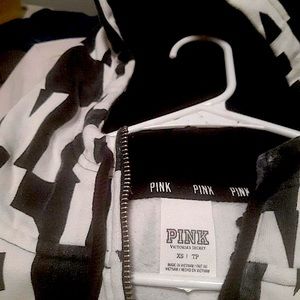 PINK blk/wht secret funnel neck full zip hoodie